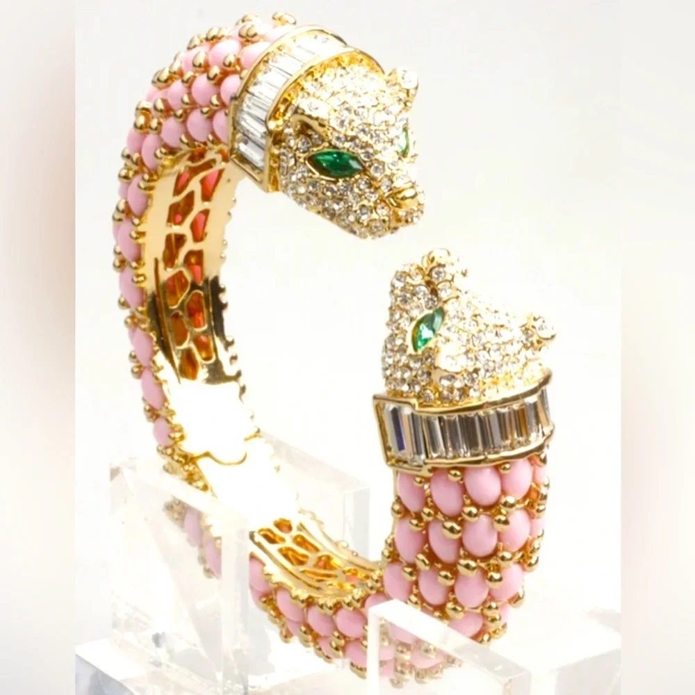 Exquisite Crystal Panther Chunky Cuff Bracelets - New Condition
